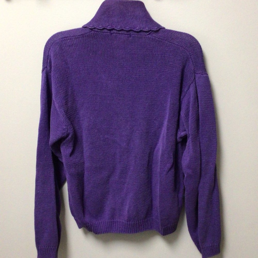 Stephanie Andrews - Purple Cardigan Sweater with scalloped collar - Picture 2 of 8